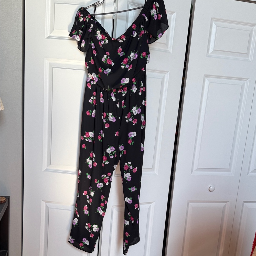 Express Black Floral Jumpsuit